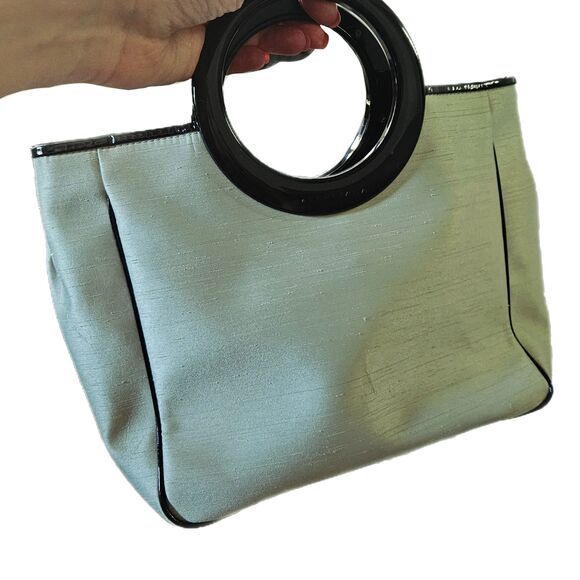 Balenciaga (Authentic) Mint Green Satin Shantung & Black Mod Style Hand Bag - Picture 2 of 11